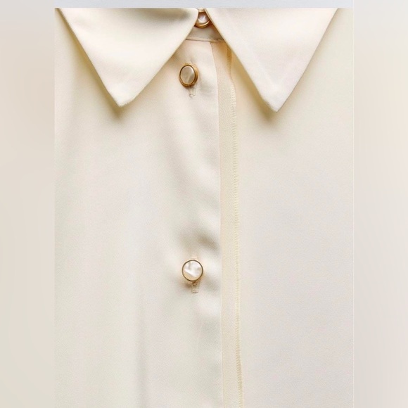 NWT Zara SET Cream Ecru Mixed Organza Satin Effect Blouse Skirt L XL - Picture 11 of 16